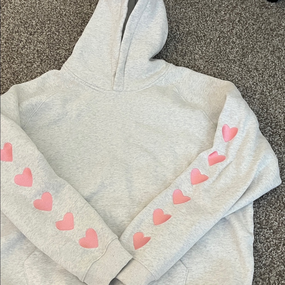 Gray Hoodie with Pink Heart Accents